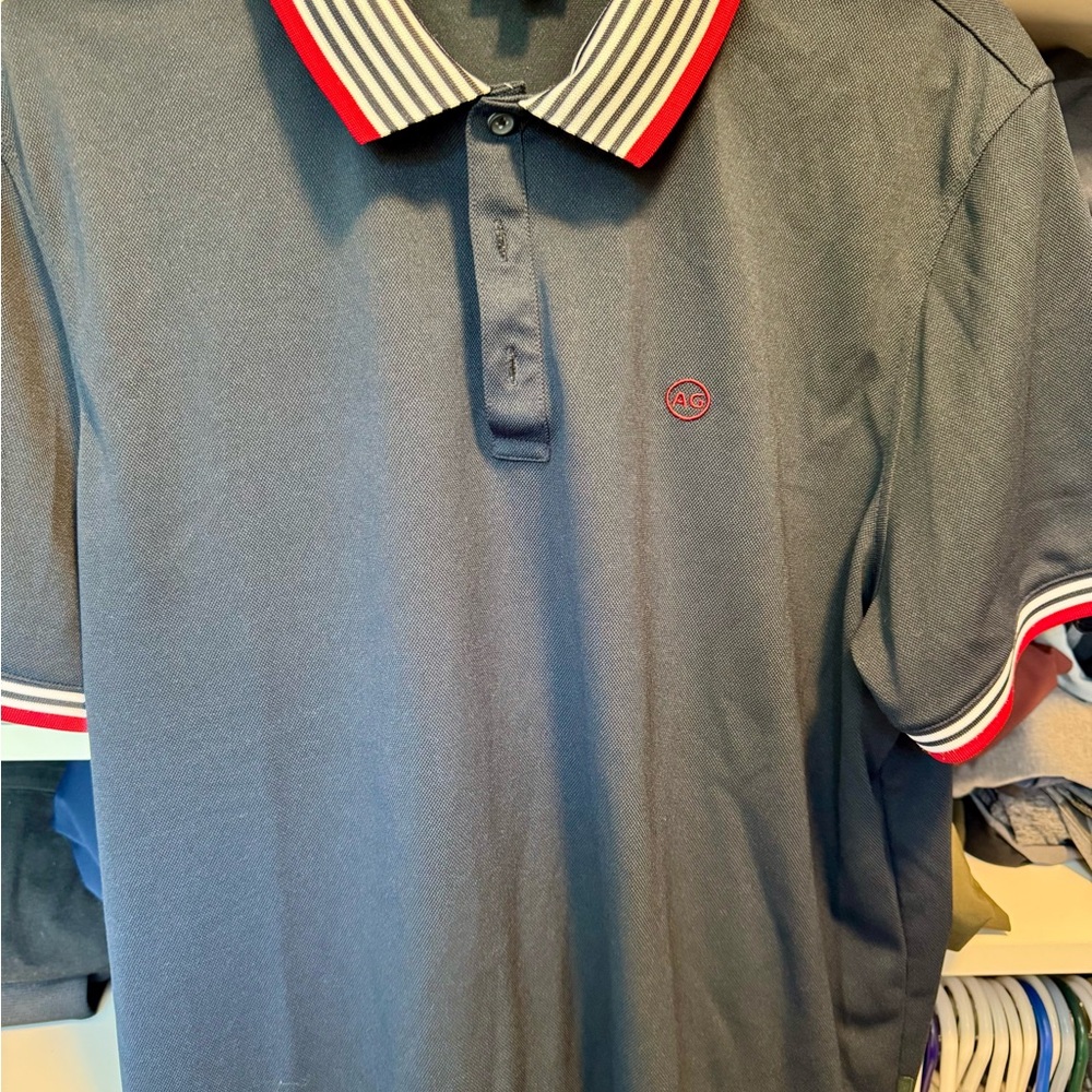 Ag Adriano Goldschmied Navy Blue and Red Polo Shirt Classic Design